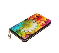 Dwrepo Portefeuille en cuir avec fermeture éclair pour femme avec imprimé fleurs colorées - Porte-cartes de grande capacité pour homme et femme - Noir, taille unique, Noir , Taille unique