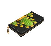 Dwrepo Portefeuille en cuir avec fermeture éclair pour femme - Grande capacité - Motif cactus jaune - Noir - Taille unique - Noir - Taille unique, Noir , Taille unique