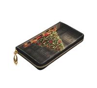 Dwrepo Portefeuille en cuir avec fermeture éclair pour femme Motif arbre de Noël Grande capacité Porte-cartes pour homme et femme Noir Taille unique Noir Taille unique, Noir , Taille unique