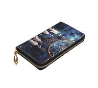Dwrepo Portefeuille en cuir avec fermeture éclair pour femme Motif attrape-rêves Blanc Grande capacité Porte-cartes pour homme Cadeau Noir Taille unique Noir Taille unique, Noir , Taille unique
