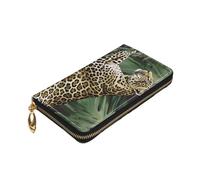 Dwrepo Portefeuille en cuir avec fermeture éclair pour femme Motif léopard Feuille de palmier Grande capacité Porte-cartes pour homme et femme Noir Taille unique Noir Taille unique, Noir , Taille