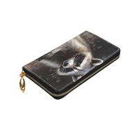Dwrepo Portefeuille en cuir avec fermeture éclair pour femme Motif raton laveur Grande capacité Porte-cartes pour homme et femme Noir Taille unique Noir Taille unique, Noir , Taille unique