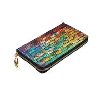 Dwrepo Portefeuille en cuir imprimé brique colorée pour femme avec fermeture éclair - Porte-cartes de grande capacité pour homme et femme - Noir, taille unique, Noir , Taille unique
