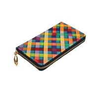 Dwrepo Portefeuille en cuir imprimé écossais coloré pour femme avec fermeture éclair - Porte-cartes de grande capacité pour homme et femme - Noir, taille unique, noir, taille unique, Noir , Taille