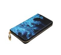 Dwrepo Portefeuille en cuir imprimé flamme bleue pour femme avec fermeture éclair et porte-monnaie de grande capacité pour homme et femme, noir, taille unique, noir, taille unique, Noir , Taille