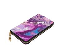 Dwrepo Portefeuille en cuir imprimé marbre violet coloré pour femme avec fermeture éclair porte-monnaie grande capacité pour homme et femme, noir, taille unique, noir, taille unique, Noir , Taille
