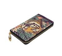 Dwrepo Portefeuille en cuir imprimé tigre tropical pour femme avec fermeture éclair - Grande capacité - Porte-cartes pour homme et femme - Noir - Taille unique - Moderne, Noir , Taille unique, Moderne