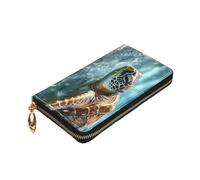 Dwrepo Portefeuille en cuir imprimé tortue de mer pour femme avec fermeture éclair - Grande capacité - Porte-cartes pour homme et femme - Noir - Taille unique, Noir , Taille unique