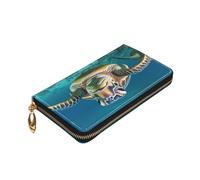 Dwrepo Portefeuille en cuir imprimé tortues de mer pour femme avec fermeture éclair - Grande capacité - Porte-cartes pour homme et femme - Noir, taille unique, Noir , Taille unique