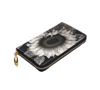 Dwrepo Portefeuille en cuir imprimé tournesol noir gris pour femme avec fermeture éclair porte-monnaie grande capacité pour homme et femme, noir, taille unique, noir, taille unique, Noir , Taille
