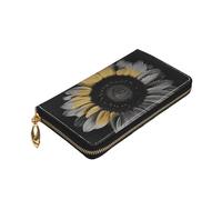 Dwrepo Portefeuille en cuir imprimé tournesol noir pour femme avec fermeture éclair et porte-monnaie de grande capacité pour homme et femme, noir, taille unique, noir, taille unique, Noir , Taille