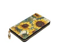 Dwrepo Portefeuille en cuir imprimé tournesol pour femme avec fermeture éclair et porte-monnaie de grande capacité pour homme et femme, noir, taille unique, noir, taille unique, Noir , Taille unique