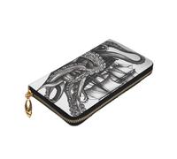 Dwrepo Portefeuille en cuir noir et blanc imprimé pieuvre et bateau pour femme avec fermeture éclair porte-monnaie grande capacité pour homme cadeau noir, taille unique, noir, taille unique, Noir ,
