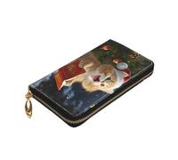 Dwrepo Portefeuille en cuir pour femme avec fermeture éclair et motif chat mignon chantant des chants de Noël - Porte-monnaie de grande capacité - Noir - Taille unique, Noir , Taille unique