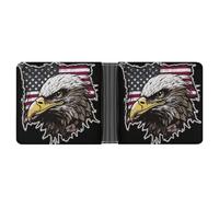 Dwrepo Portefeuille en cuir pour homme - Portefeuille à deux volets pour homme - Drapeau américain cool - Aigle - Portefeuille fin avec plusieurs cartes - Porte-cartes classique - Noir - Taille unique