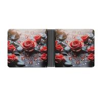 Dwrepo Portefeuille en cuir pour homme - Portefeuille à deux volets pour homme - Fleur de rose romantique avec pétales de cœur - Portefeuille fin avec plusieurs cartes - Porte-carte classique - Noir -