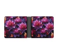 Dwrepo Portefeuille en cuir pour homme - Portefeuille fin à deux volets pour homme - Motif fleurs violettes et rouges - Avec plusieurs cartes - Porte-cartes classique - Noir - Taille unique -
