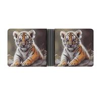 Dwrepo Portefeuille en cuir pour homme - Portefeuille fin à deux volets pour homme - Motif tigre mignon - Avec plusieurs cartes - Porte-cartes classique - Noir - Taille unique - Classique, Noir ,