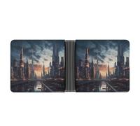Dwrepo Portefeuille en cuir pour homme - Portefeuille fin City Scape avec plusieurs cartes - Porte-cartes classique pour homme - Noir - Taille unique - Classique - Noir - Taille unique, Noir , Taille