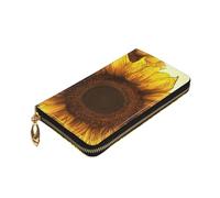 Dwrepo Portefeuille pour femme en cuir avec fermeture éclair et imprimé tournesol - Grande capacité - Porte-cartes pour homme et femme - Noir - Taille unique, Noir , Taille unique