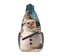 Dwrepo Sac à bandoulière pour femme et homme, sac à bandoulière motif bonhomme de neige avec coquillages assis sur la plage de sable, sac de poitrine, sac à dos de randonnée, sac à dos à bandoulière,