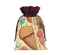 Dwrepo Sac cadeau de Noël avec cordon de serrage Motif crème glacée et gaufrée pour fêtes de fin d'année, taille M, noir (lot de 1), Noir , 1 Count (Pack of 1)