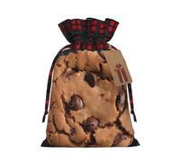 Dwrepo Sacs cadeaux de Noël avec cordon de serrage - Imprimé biscuits au chocolat - Petit sac à friandises de Noël pour fêtes de fin d'année, noir, 1 pièce, Noir , 1 Count (Pack of 1)