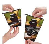Dwrepo Stones and Spa Trousse à crayons télescopique avec impression sur le bois près d'un étang - Grande capacité - Jolie trousse télescopique pour homme et femme - Noir - Taille unique, Noir ,