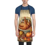 Dwrepo Tablier de chef imperméable et réglable avec imprimé Happy Thanksgiving - Tablier de travail léger pour homme et femme - Noir - Taille unique, Noir, taille unique