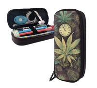 Dwrepo Trousse à crayons en cuir avec fermeture éclair « A Puff in Time Weed » - Trousse à crayons mignonne pour homme et femme - Noir - Taille unique - L, Noir , Taille unique, Taille L