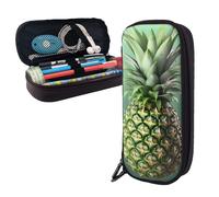 Dwrepo Trousse à crayons en cuir avec fermeture éclair - Ananas vert - Jolie trousse à crayons pour homme et femme - Noir - Taille unique - L, Noir , Taille unique, Taille L