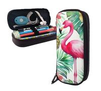 Dwrepo Trousse à crayons en cuir avec fermeture éclair - Aquarelle tropicale ananas flamant rose - Jolie trousse à crayons pour homme et femme - Noir - Taille unique - L, Noir , Taille unique, Taille