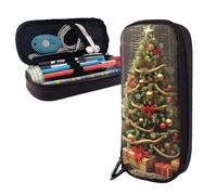 Dwrepo Trousse à crayons en cuir avec fermeture éclair - Arbre de Noël - Jolie trousse à crayons pour homme et femme - Noir - Taille unique - L, Noir , Taille unique, Taille L