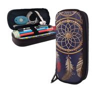 Dwrepo Trousse à crayons en cuir avec fermeture éclair - Attrape-rêves américain - Trousse à crayons mignonne pour homme et femme - Noir - Taille unique - L, Noir , Taille unique, Taille L