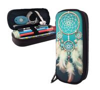 Dwrepo Trousse à crayons en cuir avec fermeture éclair - Attrape-rêves blanc - Trousse à crayons mignonne pour homme et femme - Noir - Taille unique - L, Noir , Taille unique, Taille L