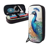 Dwrepo Trousse à crayons en cuir avec fermeture éclair - Beau paon et floral - Jolie trousse à crayons pour homme et femme - Noir - Taille unique - L, Noir , Taille unique, Taille L