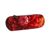Dwrepo Trousse à crayons en cuir avec fermeture éclair - Belle fleur rouge - Jolie trousse à crayons pour homme et femme - Trousse de maquillage de voyage pour le travail, le bureau, noir, taille