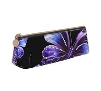 Dwrepo Trousse à crayons en cuir avec fermeture éclair - Belle trousse à crayons en forme de papillon violet pour homme et femme - Trousse de maquillage de voyage pour le travail, le bureau, blanc,