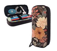 Dwrepo Trousse à crayons en cuir avec fermeture éclair - Belle trousse à crayons florale pour l'automne - Jolie trousse à crayons pour homme et femme - Noir - Taille unique - L, Noir , Taille unique,