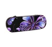 Dwrepo Trousse à crayons en cuir avec fermeture éclair - Belle trousse à crayons papillon violet pour homme et femme - Trousse de voyage pour maquillage, pièces de monnaie pour le travail, le bureau
