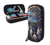Dwrepo Trousse à crayons en cuir avec fermeture éclair - Blanc - Attrape-rêves fantaisie - Trousse à crayons mignonne pour homme et femme - Noir - Taille unique - L, Noir , Taille unique, Taille L