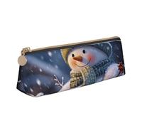Dwrepo Trousse à crayons en cuir avec fermeture éclair - Bonhomme de neige d'hiver - Jolie trousse à crayons pour homme et femme - Trousse de maquillage de voyage - Pochette pour pièces de monnaie