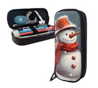 Dwrepo Trousse à crayons en cuir avec fermeture éclair - Bonhomme de neige - Jolie trousse à crayons pour homme et femme - Noir - Taille unique - L, Noir , Taille unique, Taille L