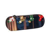 Dwrepo Trousse à crayons en cuir avec fermeture éclair - Chaussettes de Noël - Jolie trousse à crayons pour homme et femme - Trousse de maquillage de voyage - Pochette pour pièces de monnaie - Noir