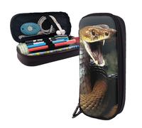 Dwrepo Trousse à crayons en cuir avec fermeture éclair Cobra Snake Trousse à crayons mignonne pour homme et femme, noir, taille unique, L, Noir , Taille unique, Taille L