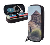 Dwrepo Trousse à crayons en cuir avec fermeture éclair - Église arménienne - Jolie trousse à crayons pour homme et femme - Noir - Taille unique - L, Noir , Taille unique, Taille L
