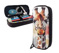 Dwrepo Trousse à crayons en cuir avec fermeture éclair élégante en forme d'animal aquarelle girafe trousse à crayons mignonne pour hommes et femmes, noir, taille unique, L, Noir , Taille unique,
