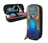 Dwrepo Trousse à crayons en cuir avec fermeture éclair - Élégante trousse à crayons paon mignonne pour homme et femme - Noir - Taille unique - L, Noir , Taille unique, Taille L