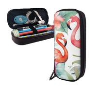 Dwrepo Trousse à crayons en cuir avec fermeture éclair - Flamants roses - Aquarelle - Tropiques - Jolie trousse à crayons pour homme et femme - Noir - Taille unique - L, Noir , Taille unique, Taille L