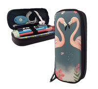 Dwrepo Trousse à crayons en cuir avec fermeture éclair - Flamants roses et fleurs - Jolie trousse à crayons pour homme et femme - Noir - Taille unique - L, Noir , Taille unique, Taille L